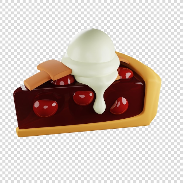 Morceau 3d De Tarte Aux Cerises Avec Une Boule De Glace à La Vanille Rendu 3d