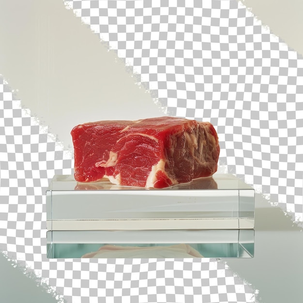 PSD un morceau de bœuf est sur une étagère en verre