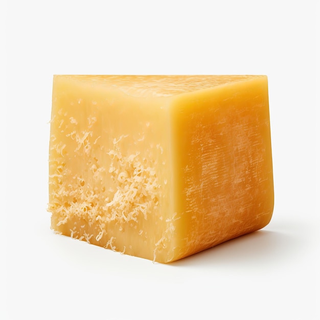 Un morceau de fromage parmesan sur fond blanc
