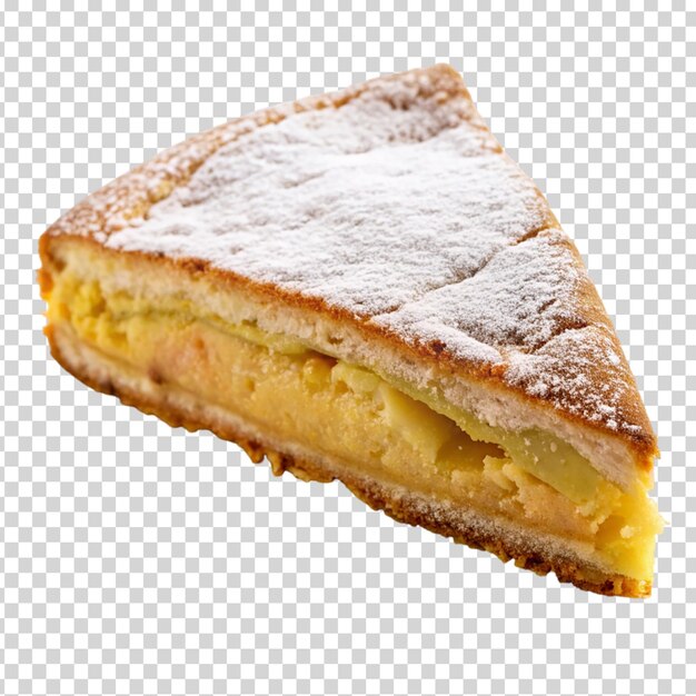 PSD un morceau de gâteau avec du sucre en poudre sur un fond transparent