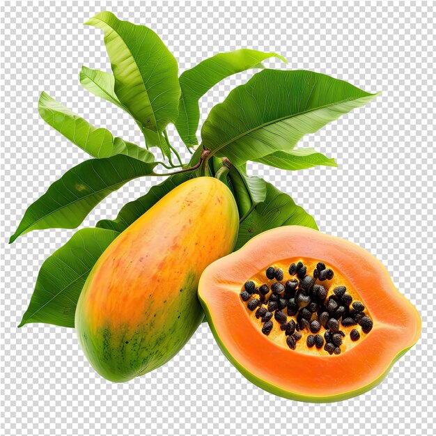 PSD un morceau de papaye et la moitié d'une papaye