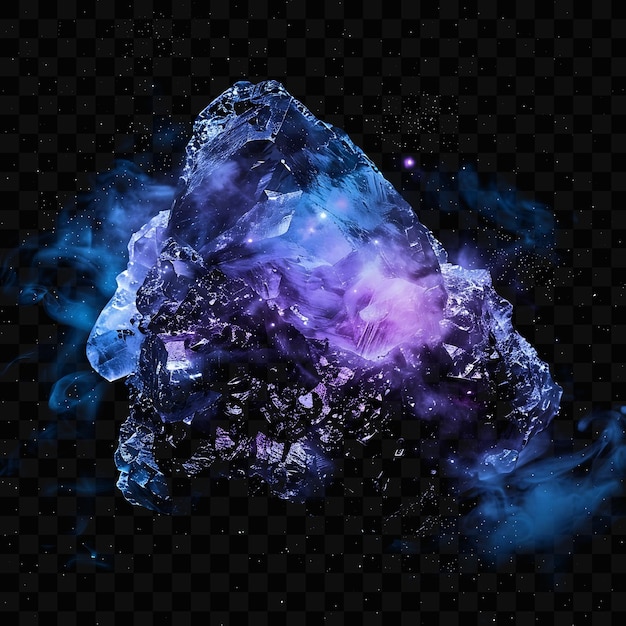 PSD un morceau de verre bleu et violet avec le mot quartz dessus