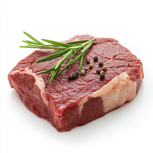un morceau de viande avec une brindille de romarin dessus
