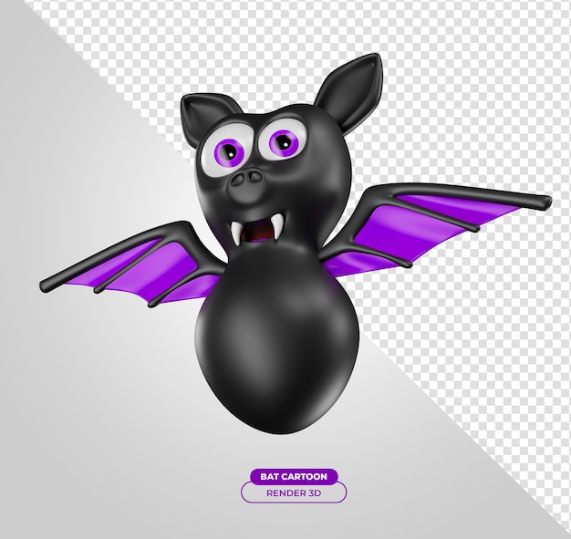 Morcego para halloween 3d render ilustração de desenho animado com fundo transparente