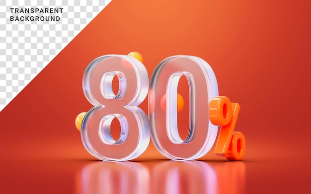 morfismo de vidrio número realista del 80 por ciento para descuento de oferta de gran venta en línea, devolución de efectivo 3d render