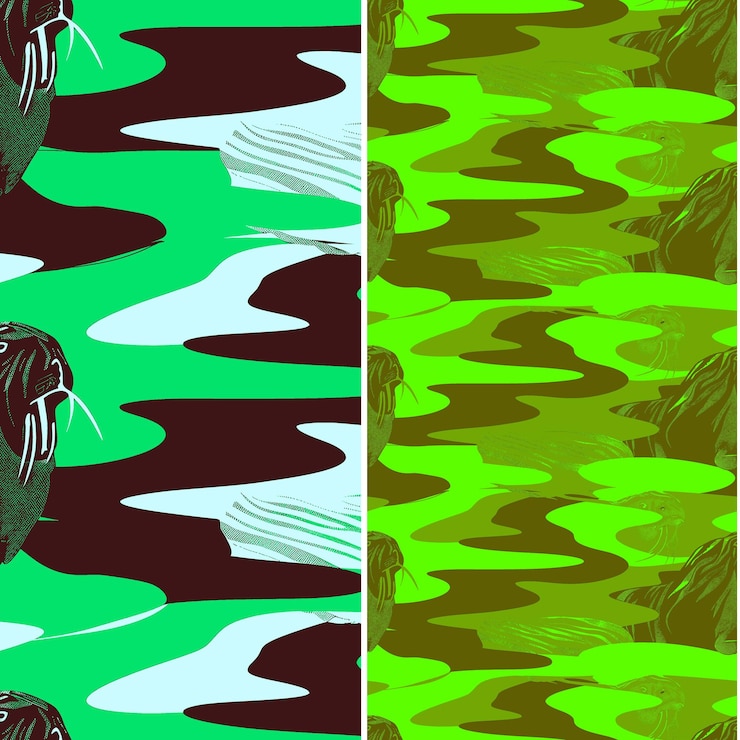 PSD morsa com silhueta volumosa desenho minimalista abstrato e desenhos vetoriais de padrão natural sca