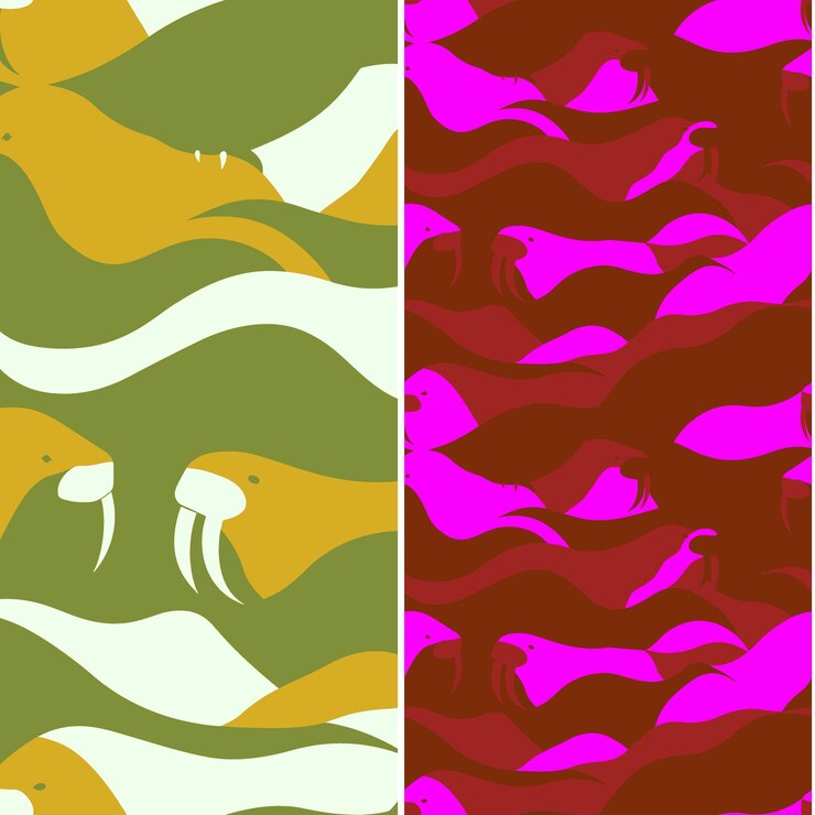 PSD morsa con silueta voluminosa diseño mínimo abstracto y diseños vectoriales de patrones de naturaleza sca