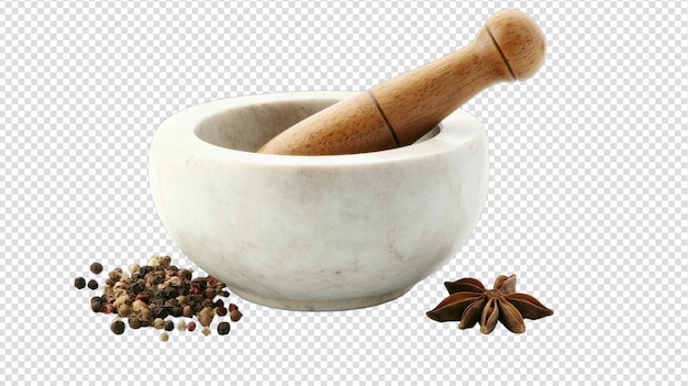 Le mortier et le pellet traditionnels avec des épices idéaux pour les arts culinaires et les remèdes à base de plantes