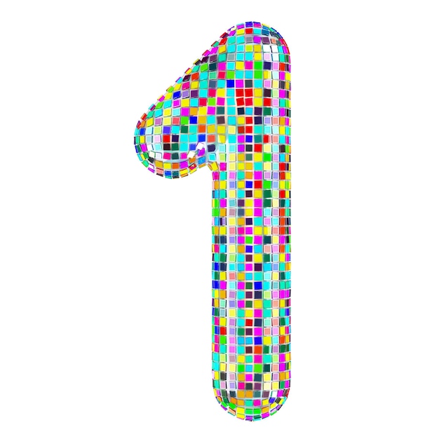 Mosaic font number 1 from vivid mosaic pieces 3D rendering isolated on transparent background