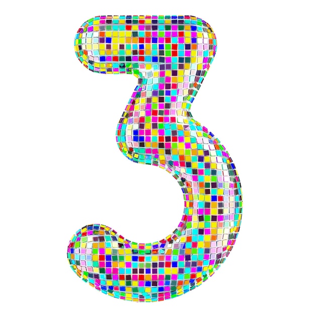 Mosaic font number 3 from vivid mosaic pieces 3D rendering isolated on transparent background