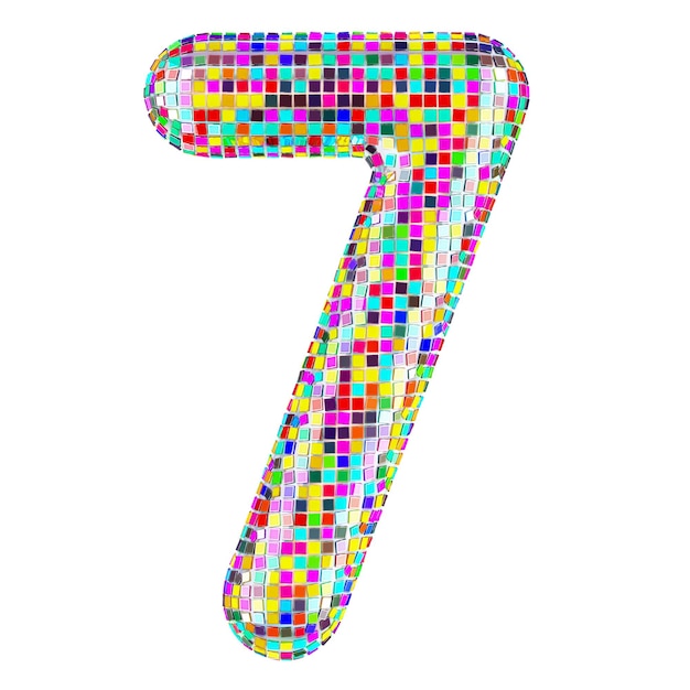 Mosaic font number 7 from vivid mosaic pieces 3D rendering isolated on transparent background