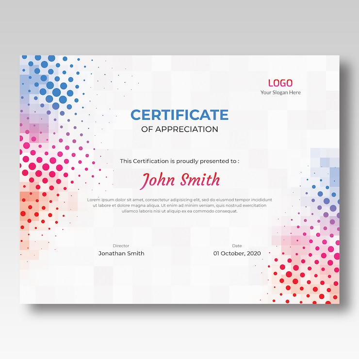 PSD mosaico de color y plantilla de certificado de semitono