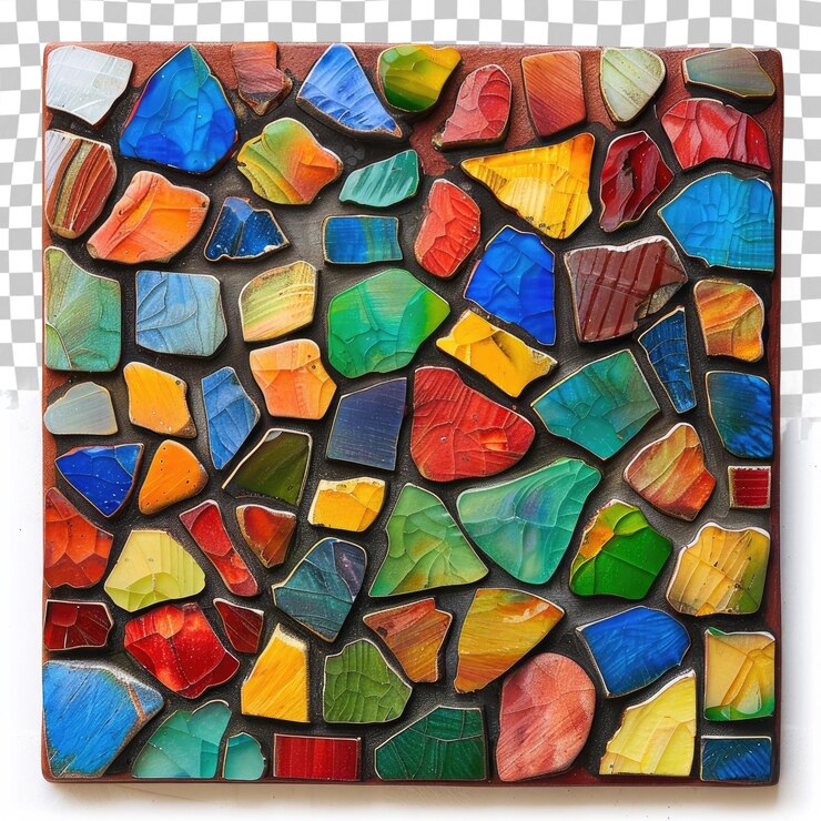 PSD un mosaico colorido de muchos colores y formas se muestran en un fondo blanco