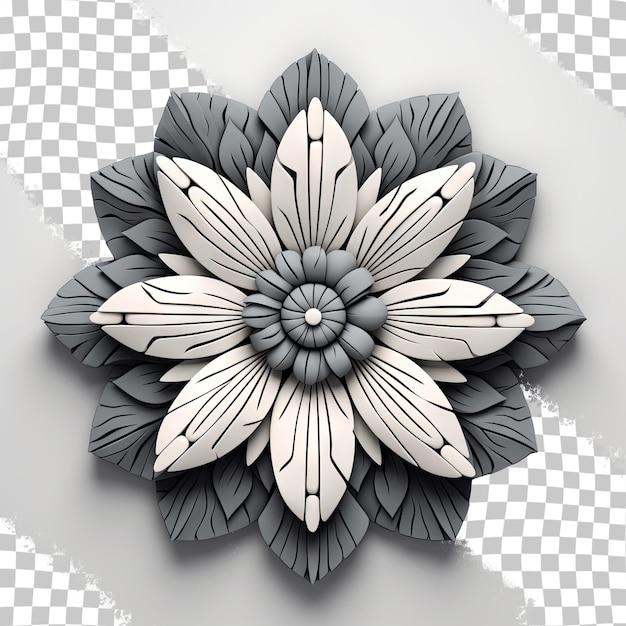 PSD mosaico de flores convexo preto e branco sozinho em um fundo transparente