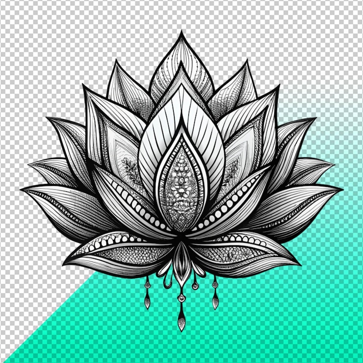 PSD mosaico de flores preto e branco isolado em fundo transparente