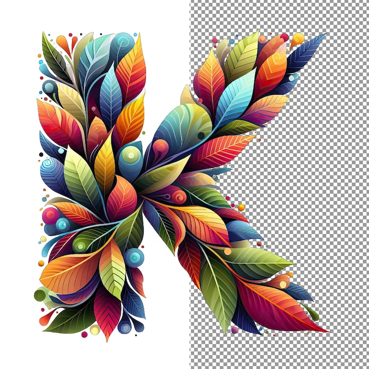 PSD mosaico de hojas hojas coloridas que forman una letra en el fondo de png