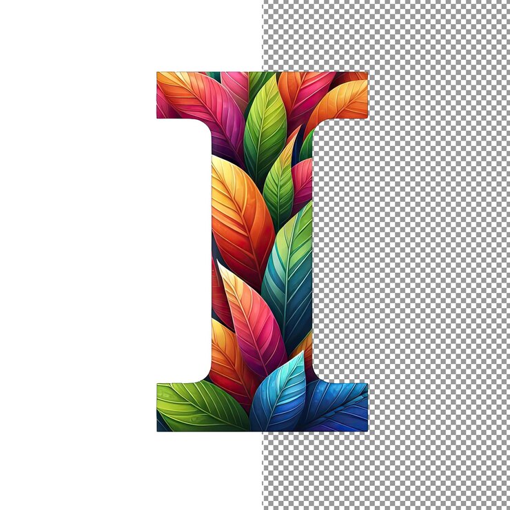 PSD mosaico de hojas hojas coloridas que forman una letra en el fondo de png