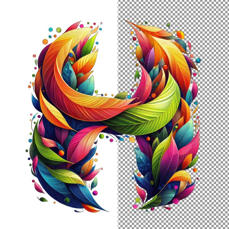 PSD mosaico de hojas hojas coloridas que forman una letra en el fondo de png