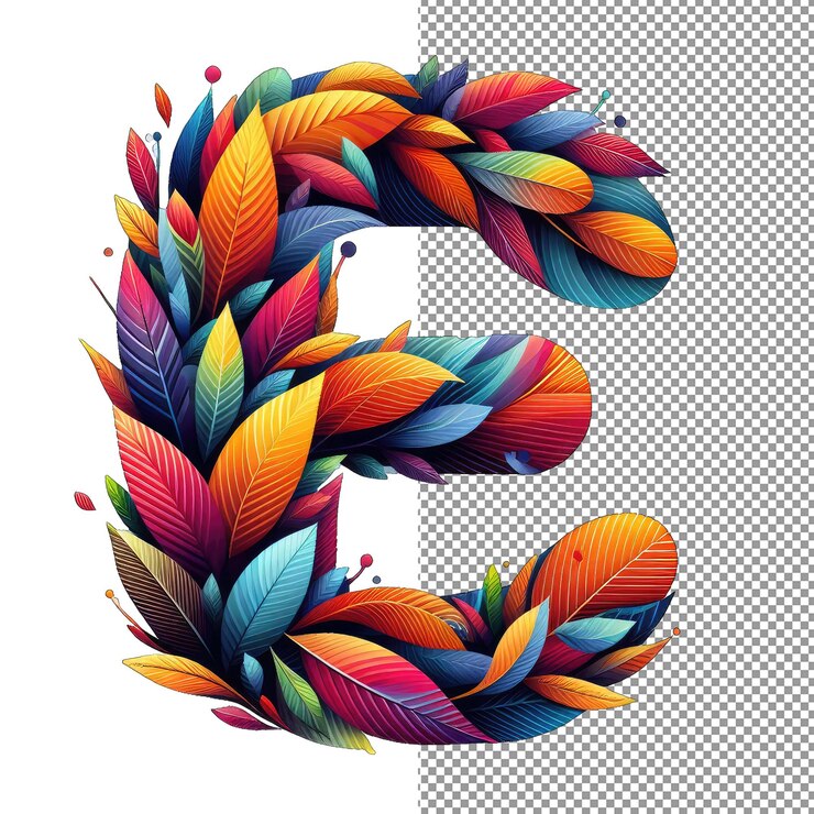 PSD mosaico de hojas hojas coloridas que forman una letra en el fondo de png
