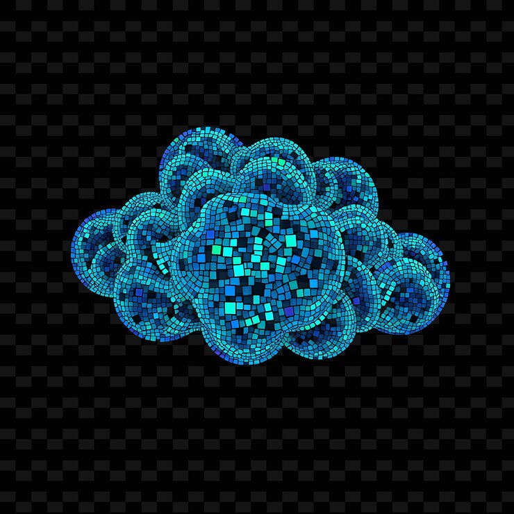PSD mosaico nube altocumulus compuesto de pequeños azulejos patrones intrincados y decoración_isolado_neón_objetos