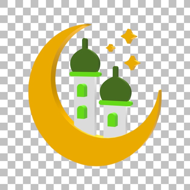 Moschee und mond 3d-symbol