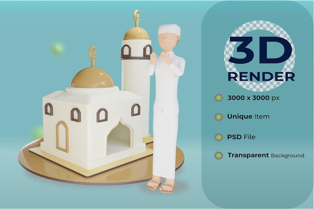 Mosquée 3d Avec Illustration De Prière Homme Avec Fond Transparent