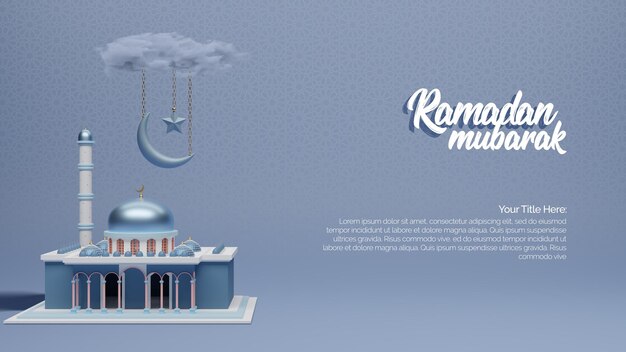 Mosquée De Rendu 3d Et Lune Avec Les Salutations Du Ramadan