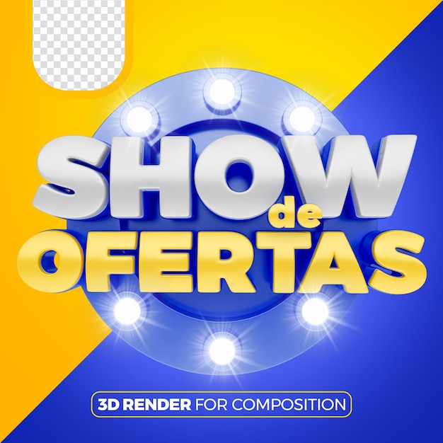 PSD mostra de ofertas no brasil renderizando português 3d azul da frente