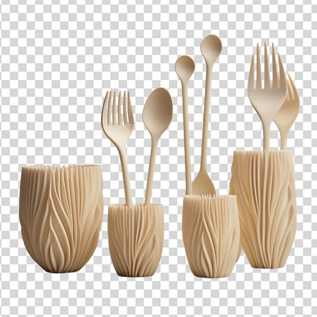 Mostrar el potencial de los materiales biodegradables a través de productos impresos en 3D como tazas, utensilios o contenedores png transparente