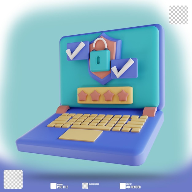 Le mot de passe de l'ordinateur portable de l'illustration 3D est correct 3