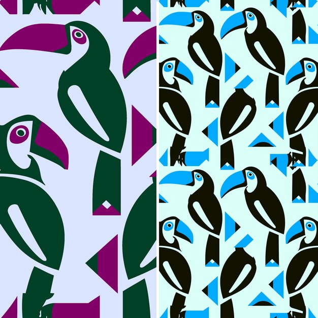 Un Motif Coloré Avec Des Oiseaux Et Un Fond Bleu Et Vert