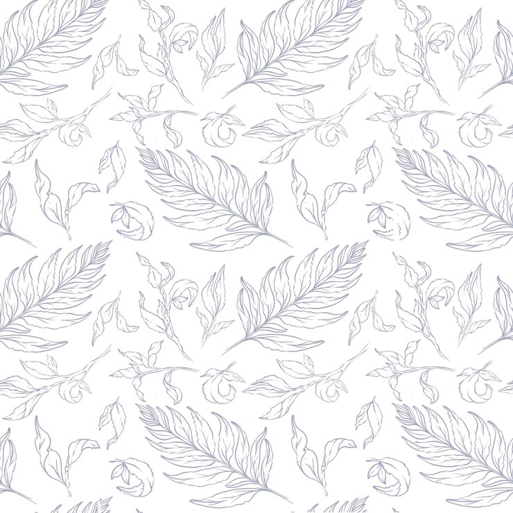 PSD motif de contour botanique pourpre avec diverses feuilles sur fond blanc
