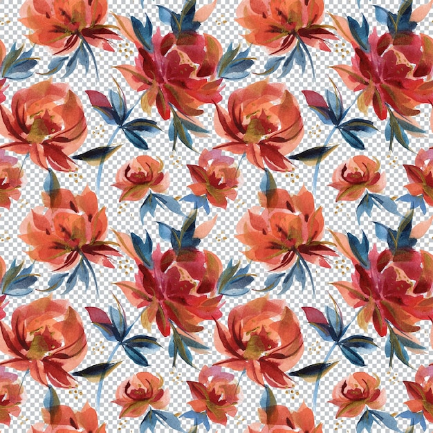 Motif de coutures à l'aquarelle de fleurs et de branches de roses folkloriques traditionnelles. Couleurs bleu et orange et blanc. Tendance campagne et millefleur