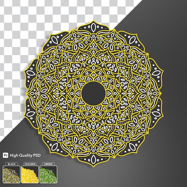 PSD le motif du mandala islamique doré à l'arrière-plan transparent