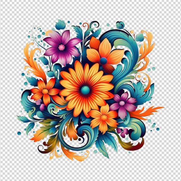 PSD un motif floral avec des feuilles et des fleurs