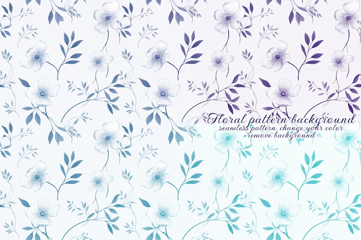 PSD motif floral personnalisable aux tons bleus et lavandes