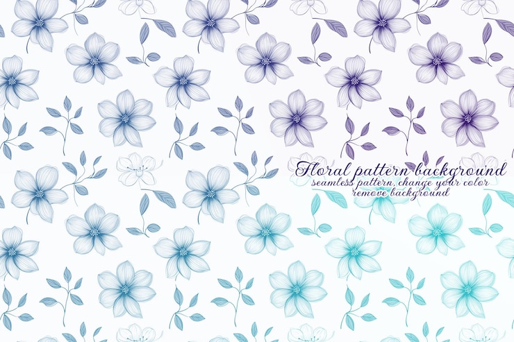 PSD motif floral personnalisable aux tons bleus et lavandes