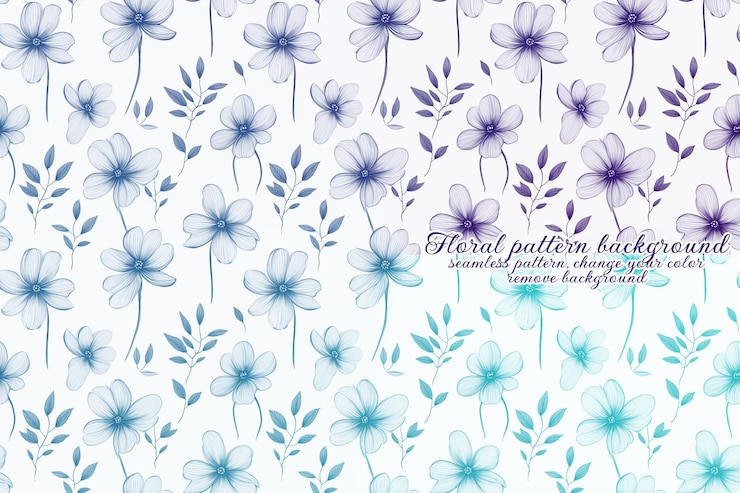 PSD motif floral personnalisable aux tons bleus et lavandes