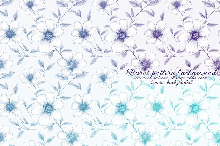 PSD motif floral personnalisable aux tons bleus et lavandes