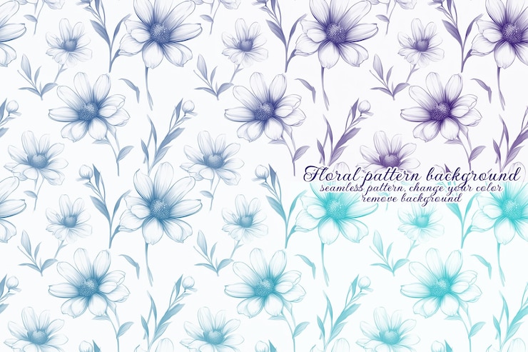 PSD motif floral personnalisable aux tons bleus et lavandes