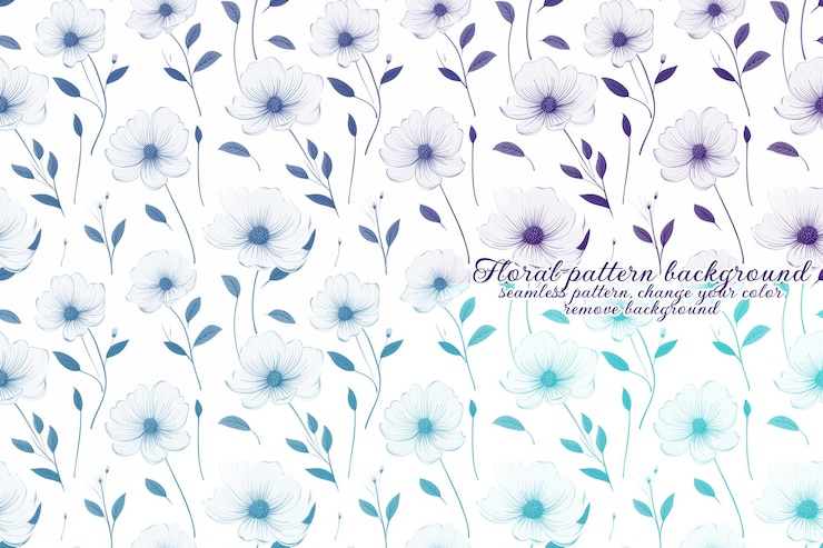 PSD motif floral personnalisable aux tons bleus et lavandes