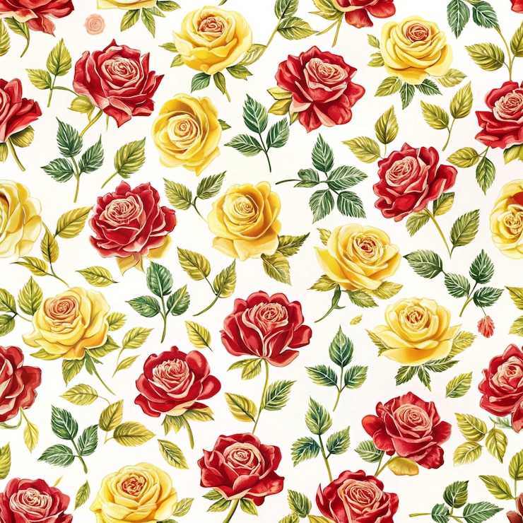 PSD un motif floral avec des roses de différentes couleurs