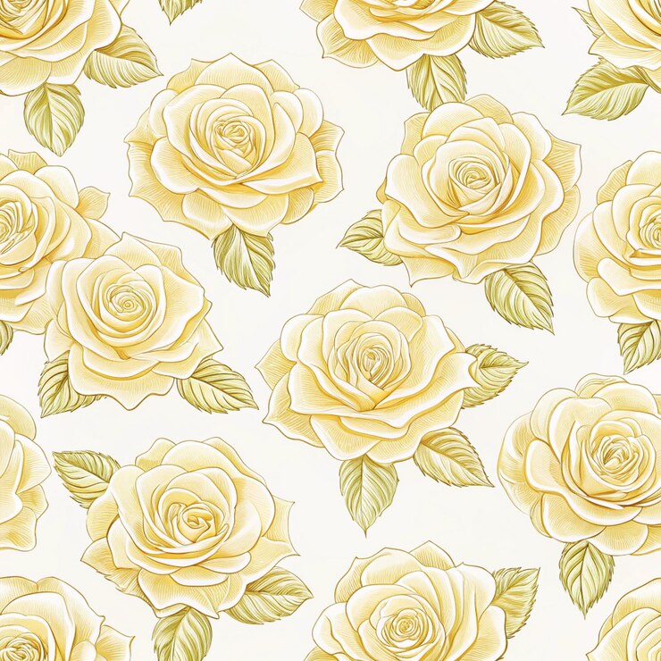 PSD un motif floral avec des roses jaunes sur un fond blanc