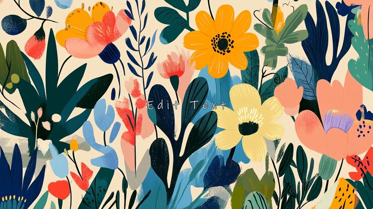 PSD un motif floral vibrant avec diverses fleurs et feuilles colorées sur un fond beige