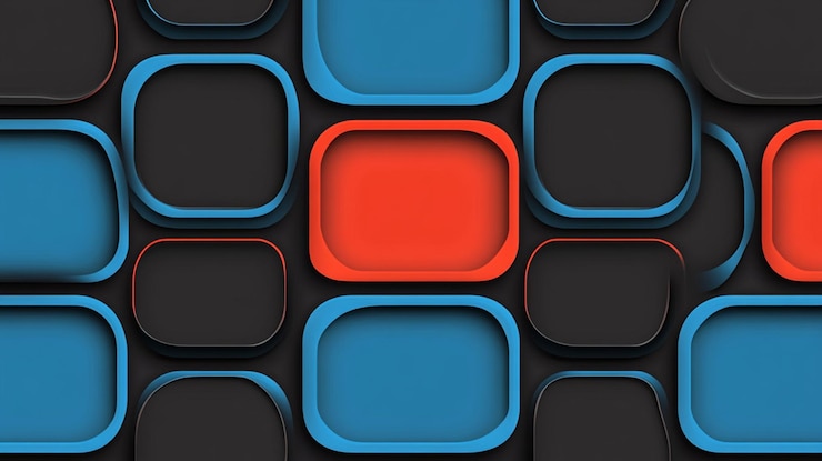 PSD motif géométrique abstrait avec des rectangles arrondis en bleu, rouge et noir