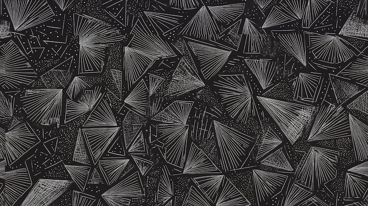 PSD motif géométrique abstrait sans couture avec des triangles et des lignes en gamme de gris sur fond noir