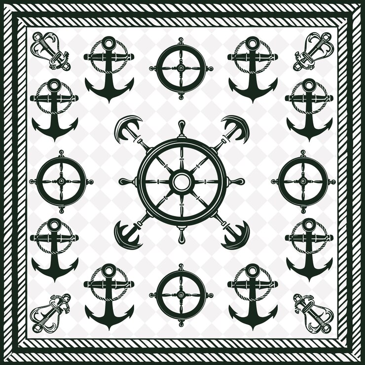 PSD un motif noir et blanc avec des ancres et un motif en diamant