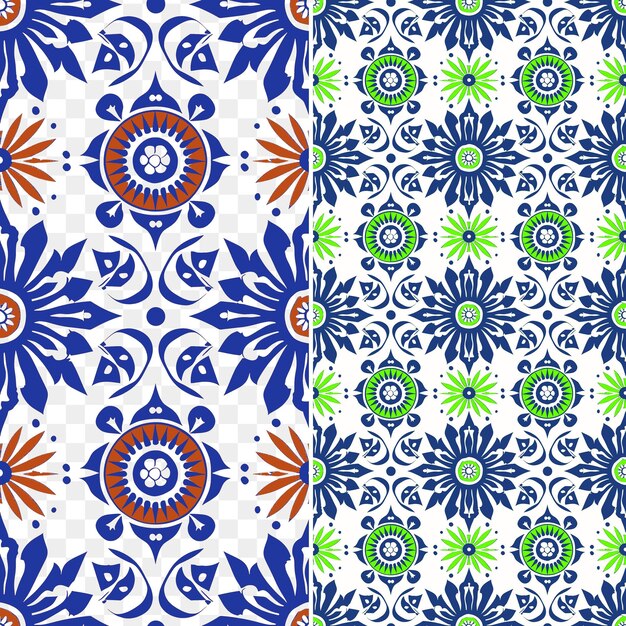 PSD motif sans couture de fleurs bleues et vertes sur un fond blanc