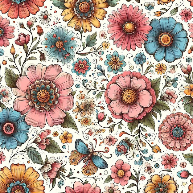 Un Motif Sans Couture De Fleurs Colorées Mignons