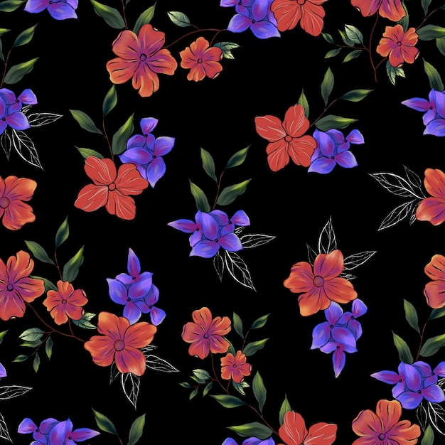 PSD motif sans couture floral coloré sur fond noir